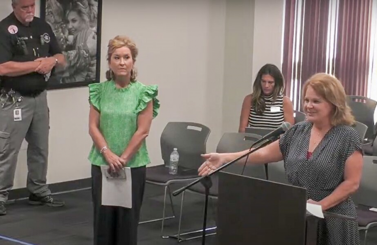Stacie Brown, Granbury ISD’s director of curriculum and instruction, speaks to the board of trustees about the Teacher Incentive Allotment program during a regularly scheduled meeting Aug. 19. / COURTESY YOUTUBE SCREENSHOT