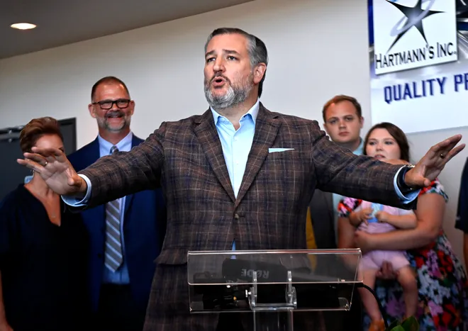 U.S. Senator Ted Cruz (R-Texas speaks after a tour of Harmann's Inc. in Abilene Monday. Cruz is running for reelection against Democrat U.S. Rep. Colin Allred (TX-32). Credit: Ronald W. Erdrich / Reporter-News