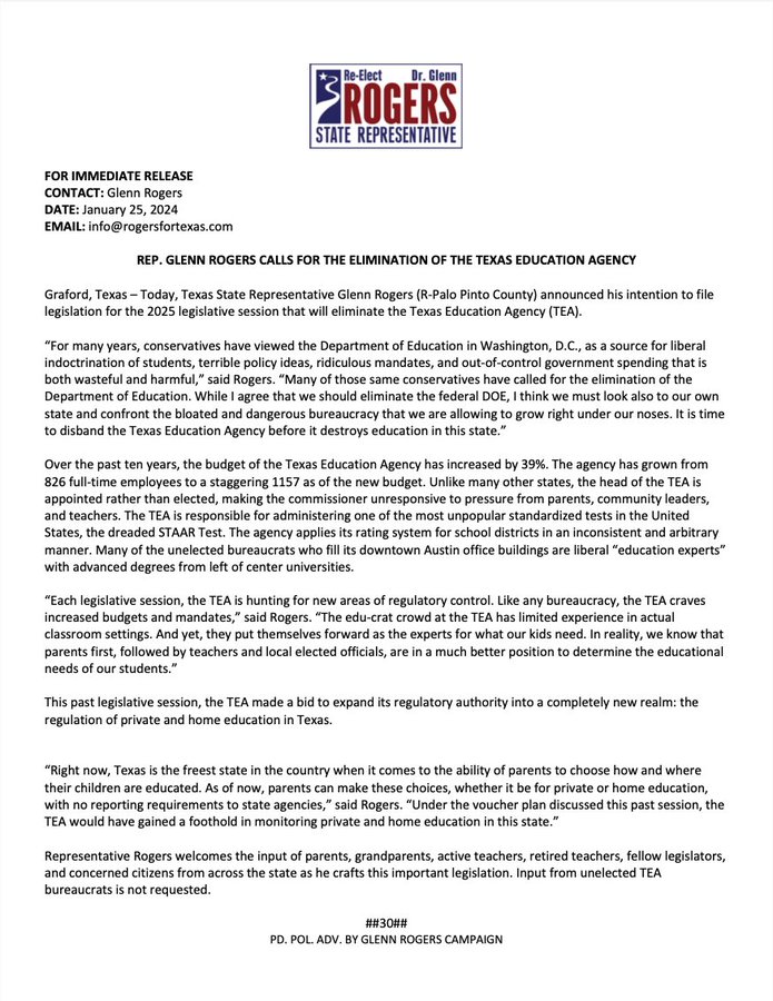 Rep. Glenn Rodgers Press Release