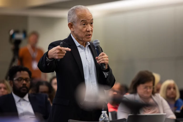 Houston ISD Superintendent Mike Miles delivers a presentation during a board meeting, Aug. 3, 2023, in Houston. (Houston Landing file photo / Antranik Tavitian)