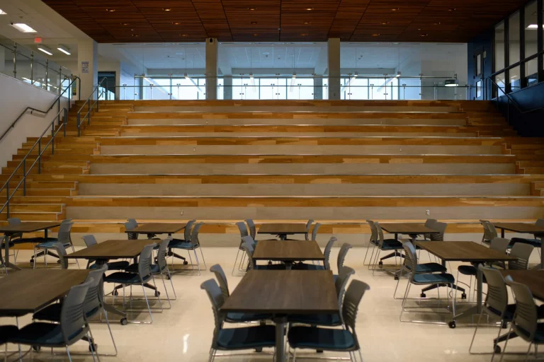 The cafeteria at Houston ISD's Barbara Jordan Career Center on Sept. 5 in northeast Houston. (Mark Felix for Houston Landing)
