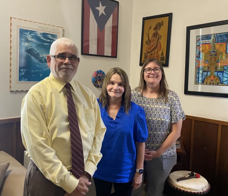 The Texas Wesleyan School of Education recently received a Gates Foundation grant to expand its teacher residency program. From left to right, school of education faculty: Carlos Martinez, Elsa Anderson and Elizabeth Ward. (Shomial Ahmad | Fort Worth Report)