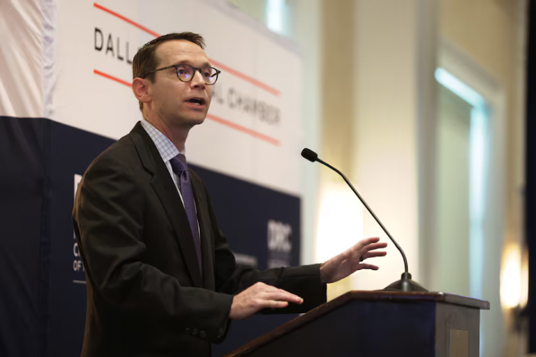 Texas Commissioner of Education Mike Morath speaks during the Dallas Regional Chamber's annual State of Public Education event at the Arts District Mansion ballroom in Dallas, TX, on Sep 17, 2024.(Jason Janik / Special Contributor)