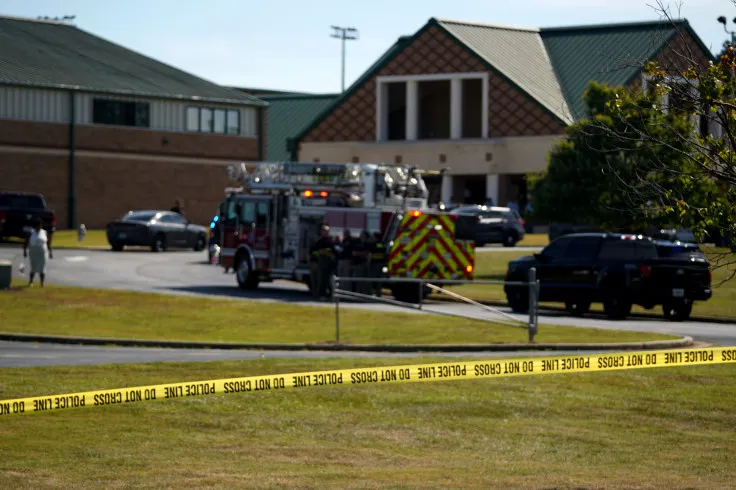 A police line is put up in front of Apalachee High School after a school shooting took place on September 4, 2024 in Winder, Georgia. Megan Varner/Getty Images