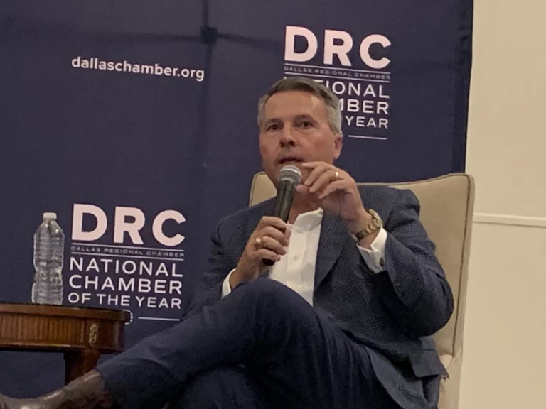 Rep. Brad Buckley, chair of the House Education Committee, said at a Dallas Regional Chamber on Tuesday, Sept. 17, 2024, that he believes a voucher program will pass next session, and that it should serve low-income students. / Bill Zeeble / KERA
