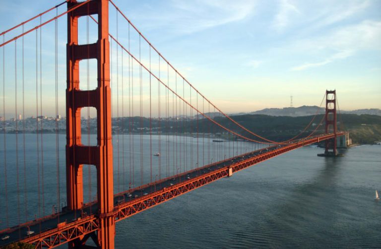 The Golden Gate Bridge and San Francisco, CA at sunset. This photo was taken from the Marin Headlands. (photo credit: BROCK BRANNEN / CC BY 2.5 https://creativecommons.org/licenses/by/2.5/)