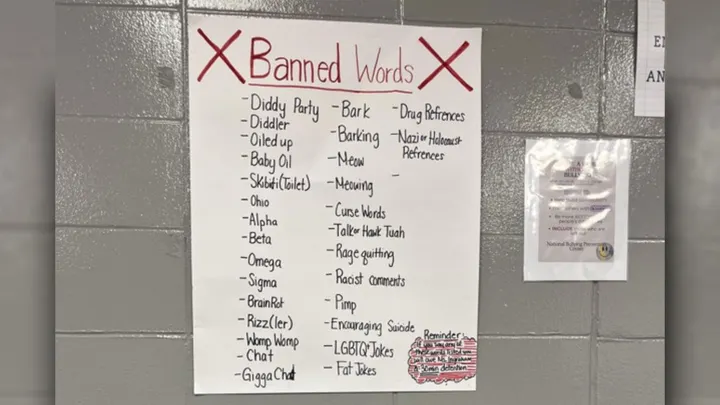 An Iowa social studies teacher's list of "Banned Words" in her classroom, drew criticism from a free speech group, but the school says the list was made with student input. (Courtesy of the Foundation for Individual Rights and Expression)