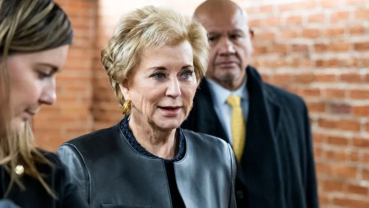 Linda McMahon, former administrator of the U.S. Small Business Administration and education secretary nominee, on Capitol Hill, Wednesday, Jan. 8, 2025.  (Valerie Plesch/Bloomberg via Getty Images)